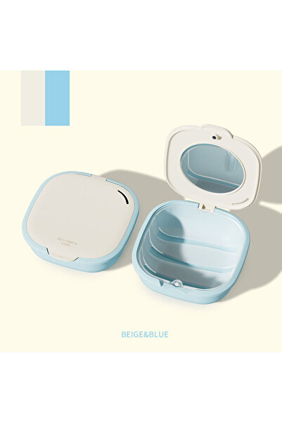 choice2 علبة تثبيت تقويم الأسنان بتصميم دوبامين باللون البيج والأزرق مع مرآة،...