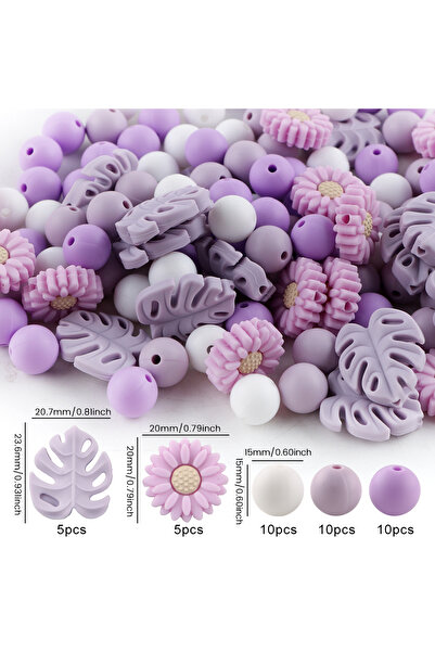 Choice1 Set.08 40pcs New Silicone Daisy/Leaf/Round Beads Set For Jewelry Maki...