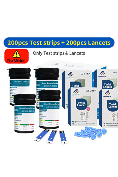 Choice4 شرائط اختبار دوتريو 200 قطعة، ملحقات جهاز قياس نسبة السكر في الدم، 50...
