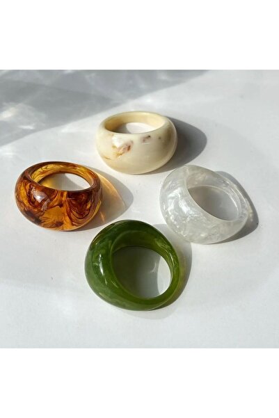 Choice A Set of 4 Autumn/Winter Color Gradient Resin Rings Geometric Irregula...
