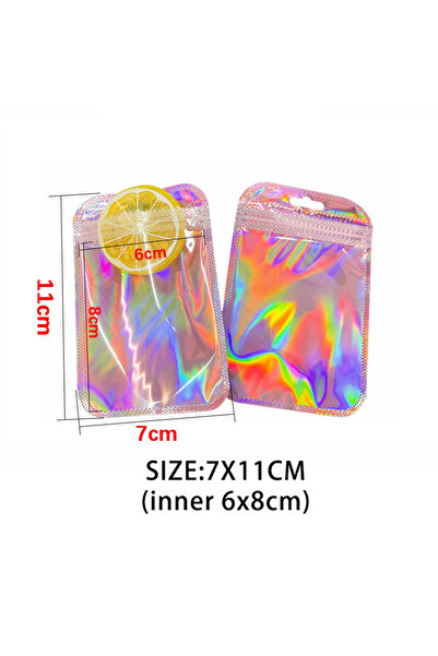 Choice 11x7cm Iridescent Self Sealing Bags Pink Laser Plastic Pouches Reseala...
