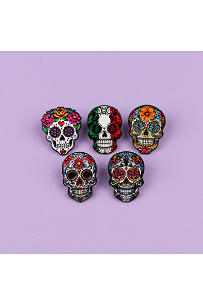Choice 5pcs 5pcs Mexican Skull Brooches For Women Skeleton Enamel Pin Metal B...