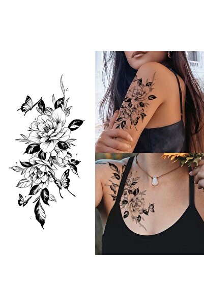 Choice وشم مؤقت مقاوم للماء بتصميم وردة داكنة للكتف والذراع، يدوم طويلاً، وشم...