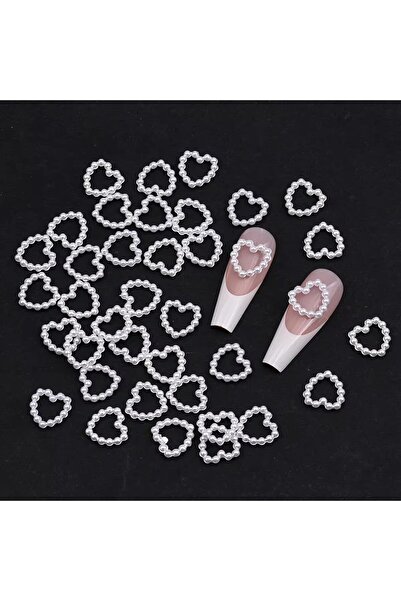 Choice white 100pcs White Purple Pink Heart Pearl Nail Decoration Hollow Char...