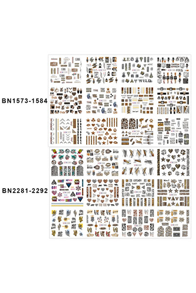 Choice BN1573 BN2281 12 قطعة ملصقات أظافر مائية بنقشة جلد النمر، بتصميم حيوان...