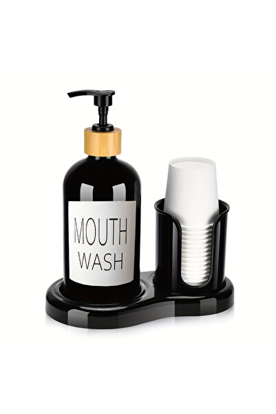 Choice موزع غسول الفم للحمام، أبيض اللون، 3 قطع، مع حامل أكواب، زجاجة سعة 16 ...