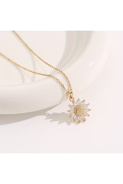 Choice طقم قلادة صفراء بطول 45 سم فقط، طقم قلادة زهرة عباد الشمس الذهبية، هدي...