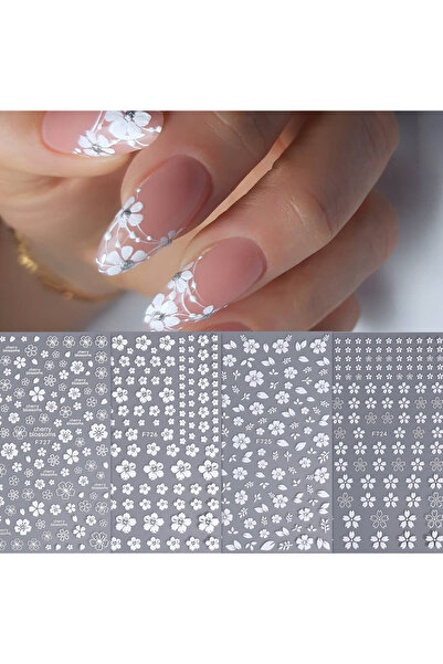 Choice WHITE 4 Spring fresh white flower nail stickers, easy to apply for nai...