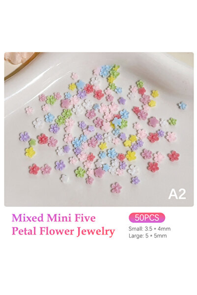 Choice A2 50Pcs Colorful Mix Five Petaled Flowers Nail Charms Nail Decoration...