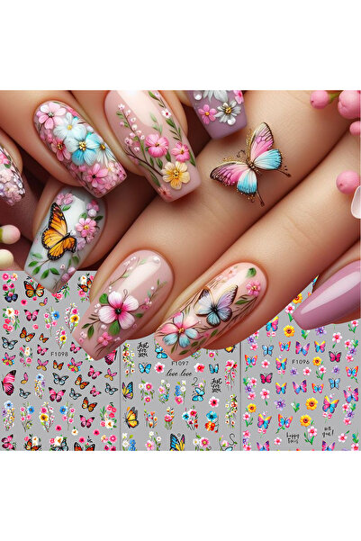 Choice Pink Spring and summer flower butterfly nail stickers, easy to apply f...