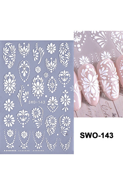 Choice SWO-143 1/2pcs White Black Flowers Nail Stickers 5D Embossed French Fl...