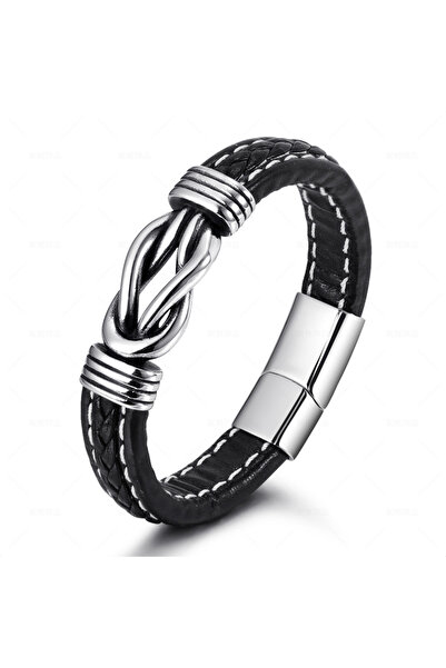 Choice black Men's Stainless Steel Bracelets Handwoven Leather Bangles Europe...