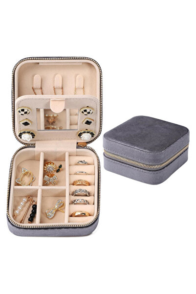 Choice GRAY Velvet Travel Jewelry Box, Mini Travel Jewelry Case, Small Portab...