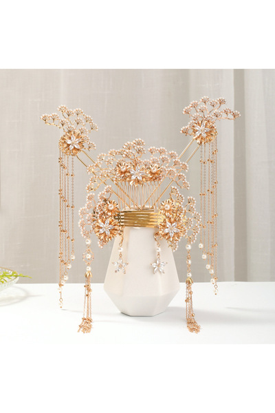 Choice طقم واحد من دبابيس الشعر المزينة باللؤلؤ على الطراز الصيني العتيق، منا...