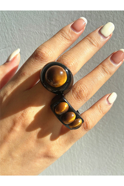 Choice A 2-Piece Set of Brown Tiger's Eye Cat's Eye Resin Rings The Ultimate ...