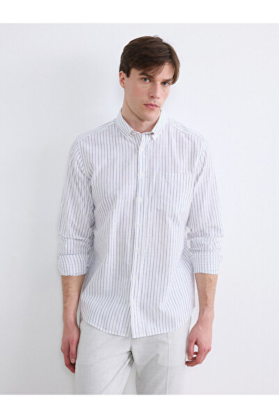 LC Waikiki Peak New Season Regular Fit Striped Men's Linen Blend Shirt