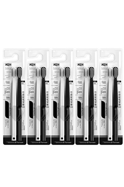 Choice ١٠ قطع من فرش أسنان فحم الخيزران بشعيرات ناعمة كالحرير، باللونين الأسو...