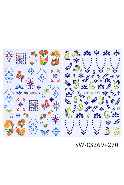 Choice SW-CS269-270 2pcs Bohemian Style Nail Art Stickers 3D Cute Orange Lemo...