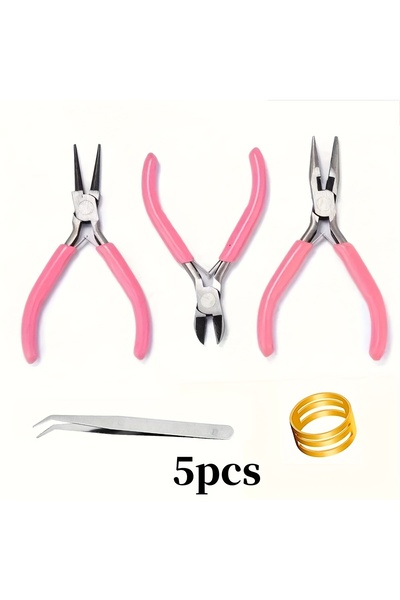 Choice3 Pink-5pcs 5pcs/3pcs/2pcs Pink Jewelry Pliers Tool Kit Includes Needle...