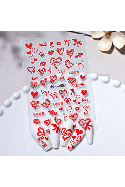 Choice HG-5D552 5D Valentine Nail Art Stickers Kiss Print Love Heart Wings Li...