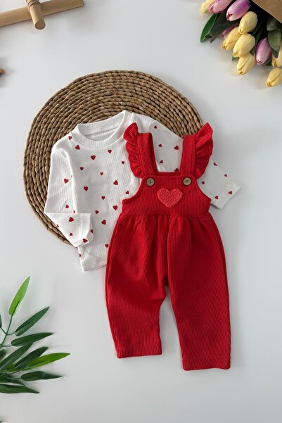 Minigimin Cicileri Miniğimin Cicileri Kalp Detaylı Kız Bebek 2 Li Tulum Takım...