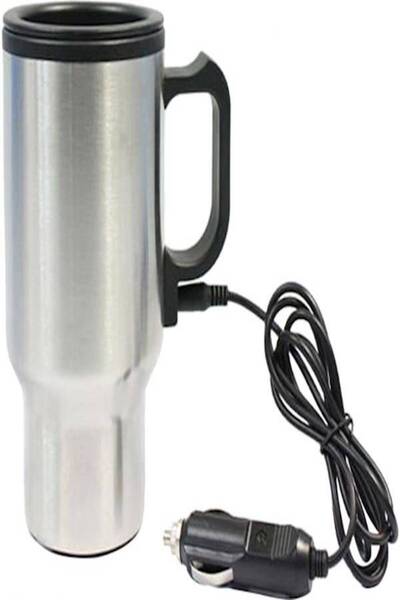 Generic Electric Coffee Mug Stainless Steel for Heating Coffee in Car Silver