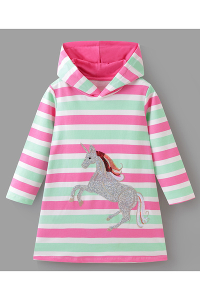 SAPS Unicorn Embellished Hooded Dress - Pink & Green