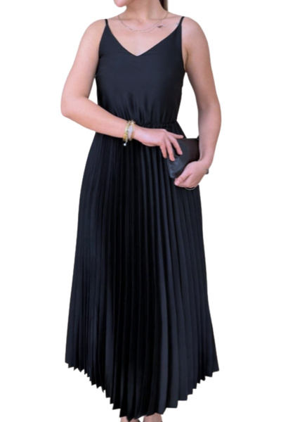 Qualia Butik Women's Zipper Detail T-Shirt and Rope Strap Pleated Dress Set