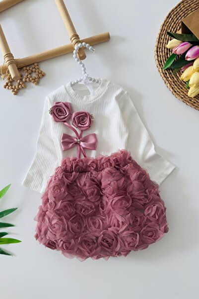 Minigimin Cicileri Costum cu fustă pentru fetițe cu detalii 3D cu trandafiri ...