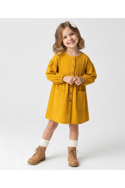 Bonfino 100% Cotton Corduroy Drop Shoulder Full Sleeves Dress with Pocket Det...