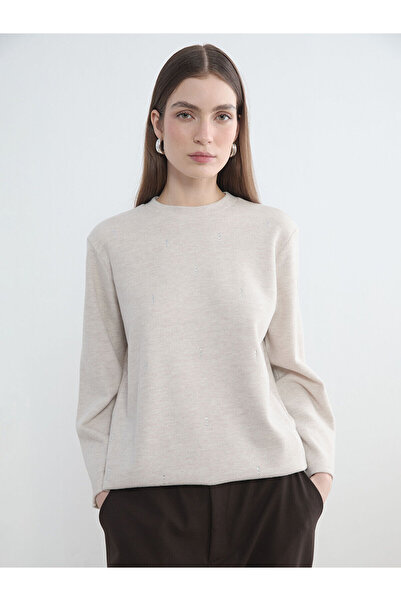 LC Waikiki Peak New Season Crew Neck Rhinestone Women's Sweatshirt Tunic
