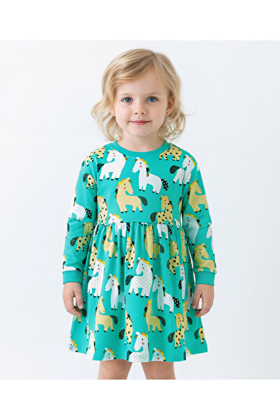 SAPS Full Sleeves Dress With Animals Print - Green