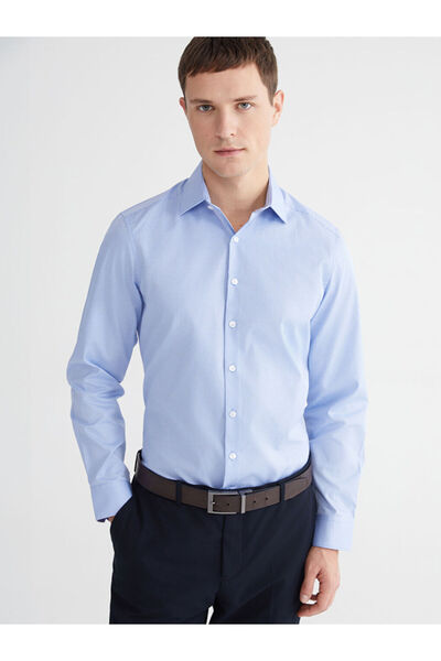 LC Waikiki Ανδρικό πουκάμισο Gabardine με σχέδια, σε μπλε χρώμα και στενή γρα...