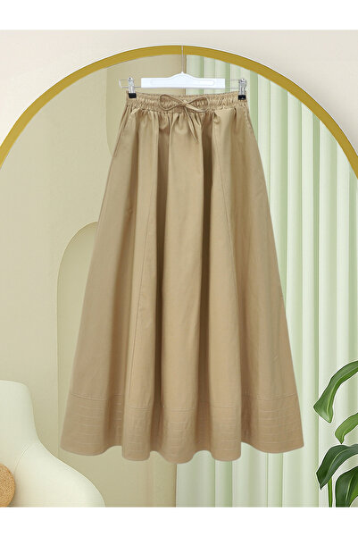 Modamorfo Fusta cu talie elastică, buzunare și cusături decorative - Vizon