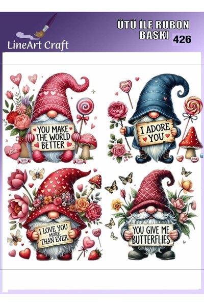 LİNEART Rt 426 Valentine's Day Concept Fabric Transfer, Wood Transfer, Rub on...