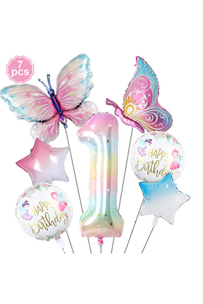 Choice مجموعة بالونات فراشات (7 قطع) مقاس 40 بوصة، ألوان متدرجة، أرقام من 1 إ...
