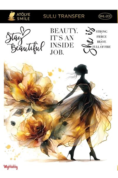 Atölye Smile SML200 Kaligrafik yaz, Sarı Desenli 25*35 cm Açık Zemin Sulu Tra...