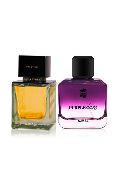 Ajmal مجموعة هدايا بيورلي أورينت: بخور، عطر مركز 75 مل، وبيربل دايز - زوج عطر...