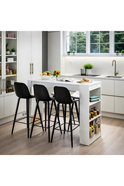 Misterium Solo Modern Ada Mutfak Masası Raflı Yemek Masası - Beyaz