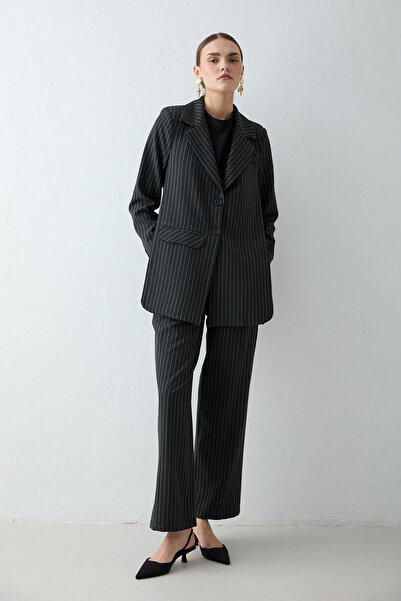 Melike Tatar Striped Polyviscon Suit 32-2693