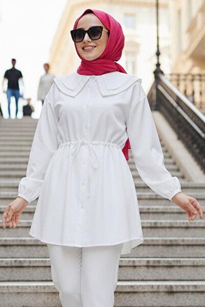 N.S NEVA STYLE Λευκό Τουνίκ Τεσεττίρ με Κουμπιά 20228B