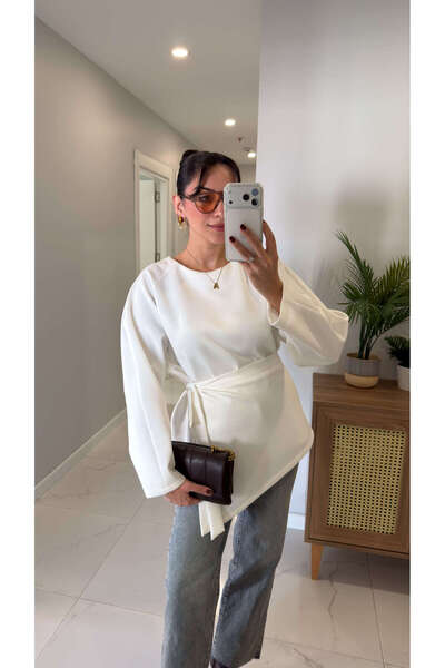 BİRCANÇİL Terowna White Design Two-Piece Blouse