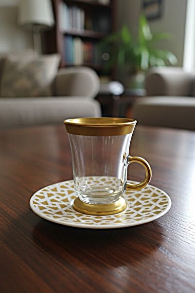 DECOSTYLE Geo Gold Kuplu 12 parça Çay seti - Porselen Tabaklı Lüks Takım