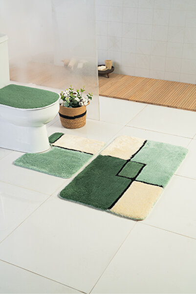 Moda Dekor Akrilik Partner Yeşil 60x100 - 60x50 - 50x50 cm 3'lü Banyo Paspası