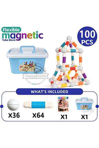 Choice8 صندوق تخزين V 100 قطعة، مجموعة ألعاب بناء عصي مغناطيسية مرنة قابلة لل...