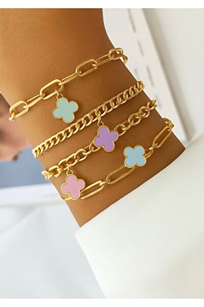 Girift Vintage Yard 4-Piece Clover Colorful Bracelet