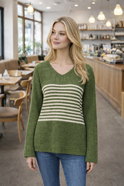 citystyle Women's Khaki Knitwear Sweater Long Sleeve V-Neck Seasonal Soft Sty...