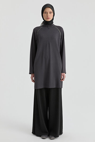 Tuğba Aller Detaylı Örme Pantolon - Antrasit