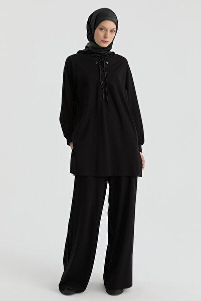 Tuğba Aller Detaylı Örme Pantolon - Siyah