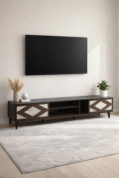 MARIA HOMES Stylish Geometric TV Unit Lowboard Media Console with Storage She...